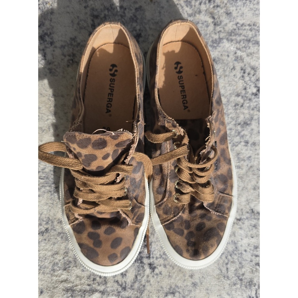 Superga Leather Leopard Print Sneakers unisex adults size 6.5 M 8W - Picture 2 of 7